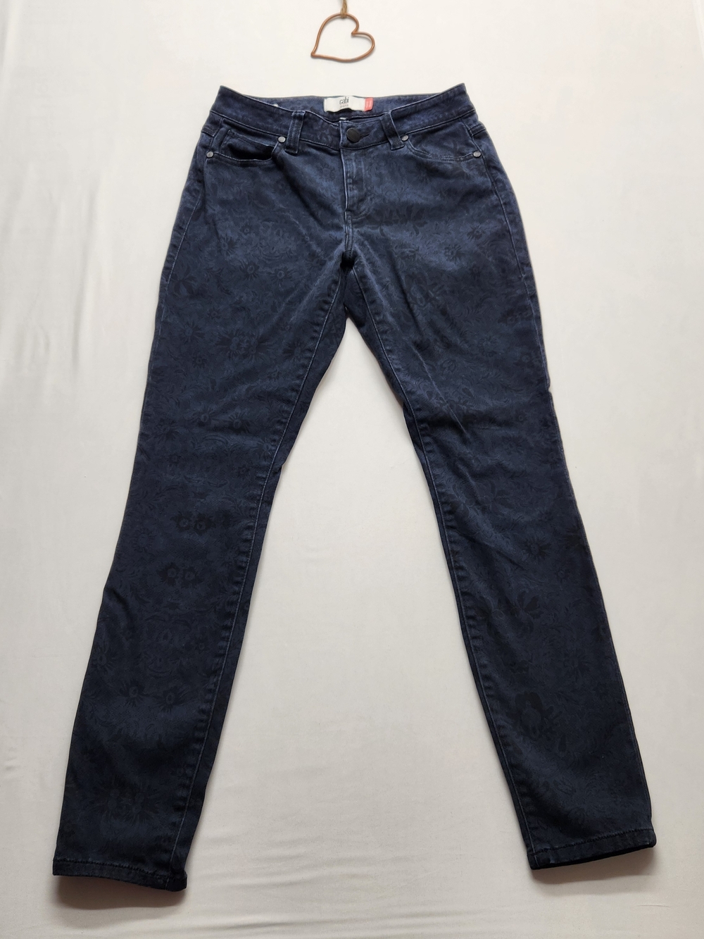 ⭐️CAbi Curvy Skinny Lace Print Jeans 6 Blue Black Floral Boho Indie Whimsical